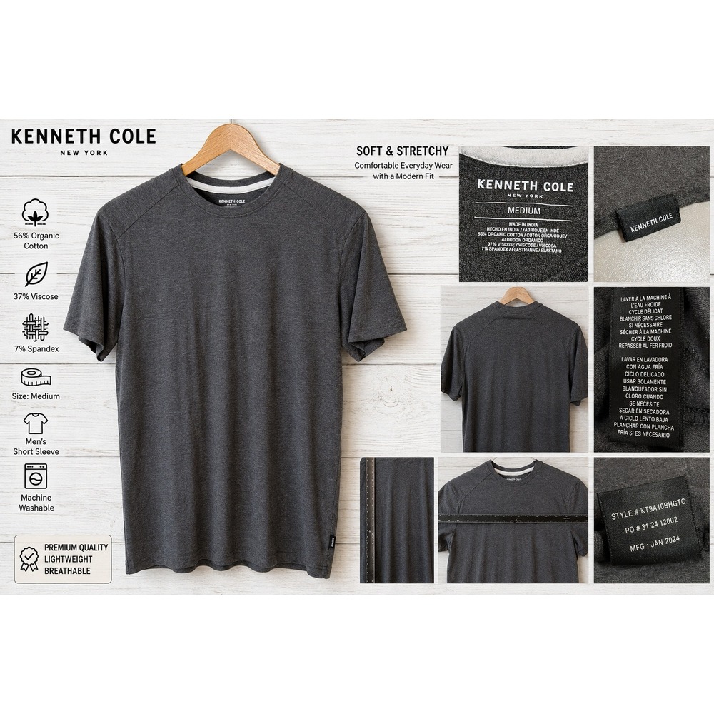 Kenneth Cole New York Mens Gray Organic Cotton‎ Blend T-Shirt KT9A10BHGTC Medium